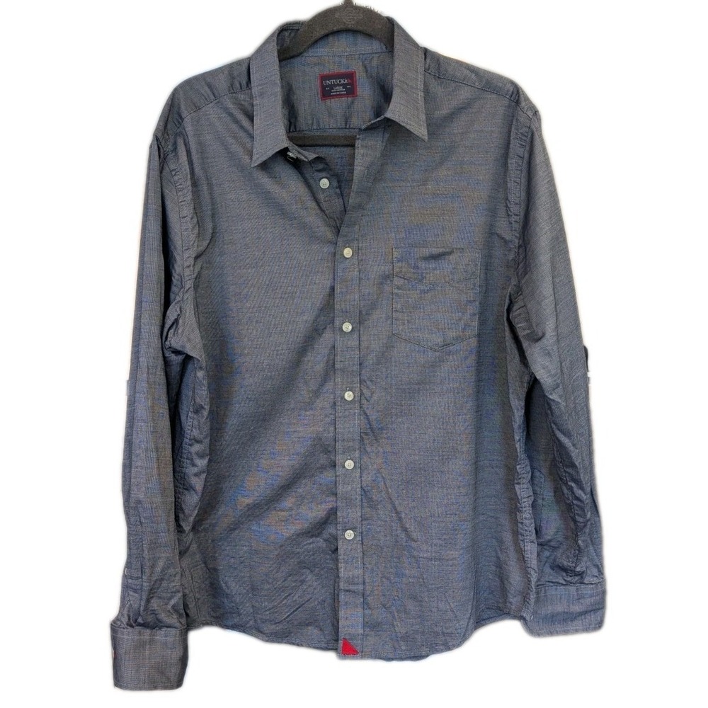 EUC Untuckit Shirt Mens L Gray Metallic Long Sleeve Button Up Collared Classic